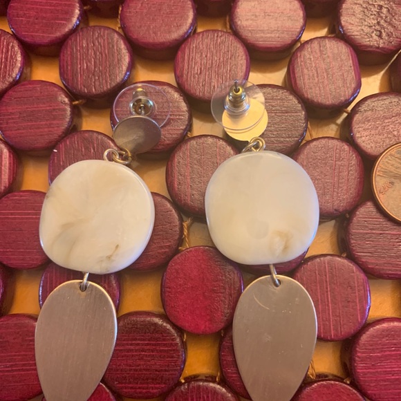 Hand painted mixed media long dangly earrings - Picture 3 of 3